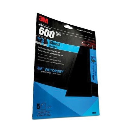 3M Wetordry Sandpaper, 32036, 600 Grit, 9 inch x 11 inch, 5PK PK5 7010328059